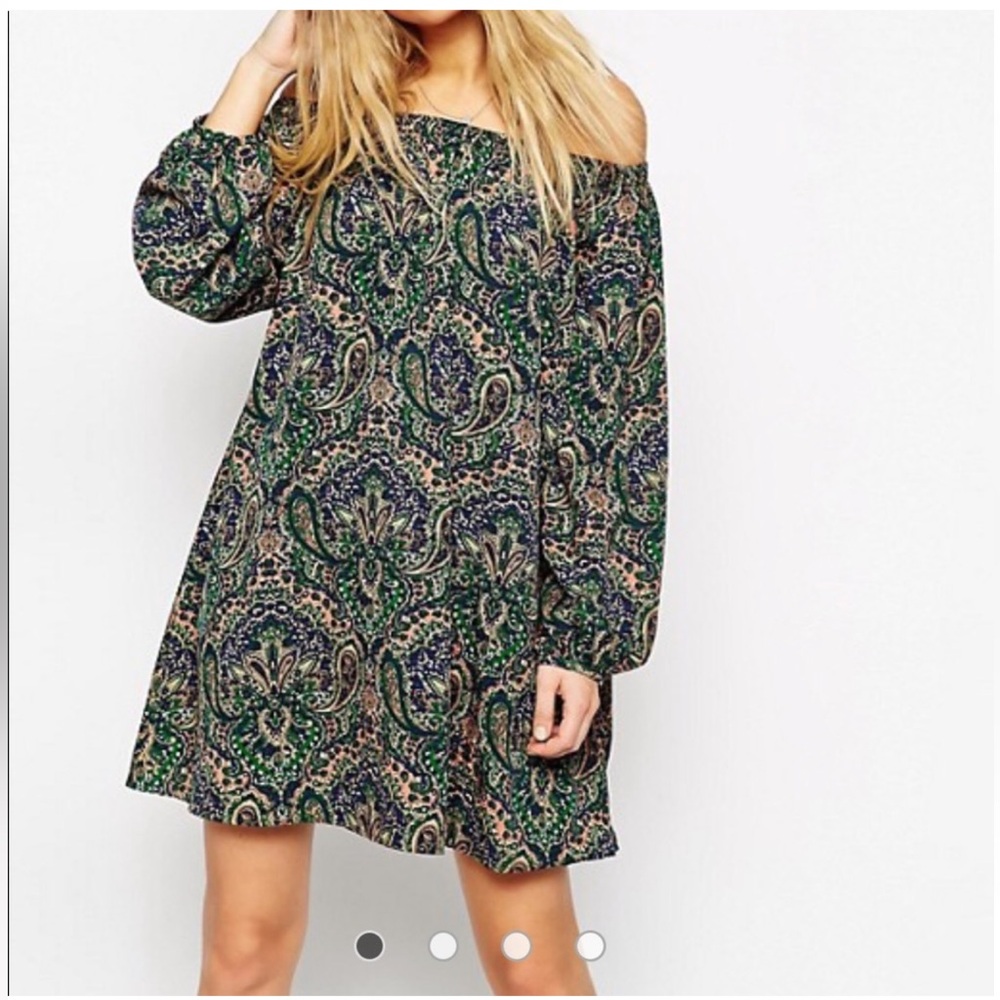ASOS Green Paisley Long Sleeve Dress